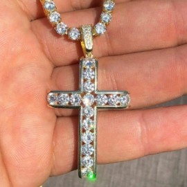Gorgeous Men's Tennis Cross Pendant in Gold