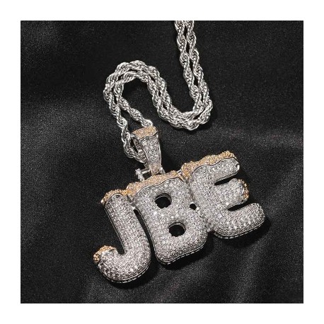 Iced Custom Christmas Letter Pendant in White Gold