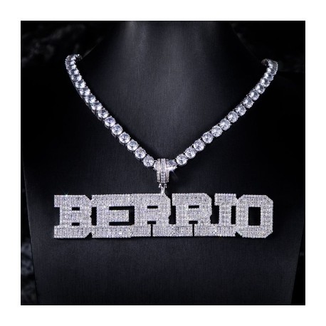 Custom Baguette Cut Name Pendant in White Gold