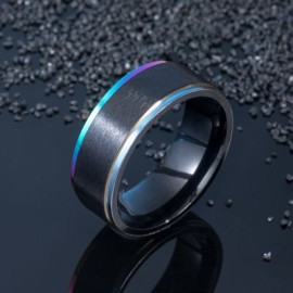 Men's Black Steel with Multi-color Ring Simple Band