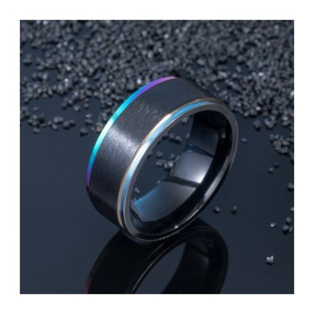 Men's Black Steel with Multi-color Ring Simple Band