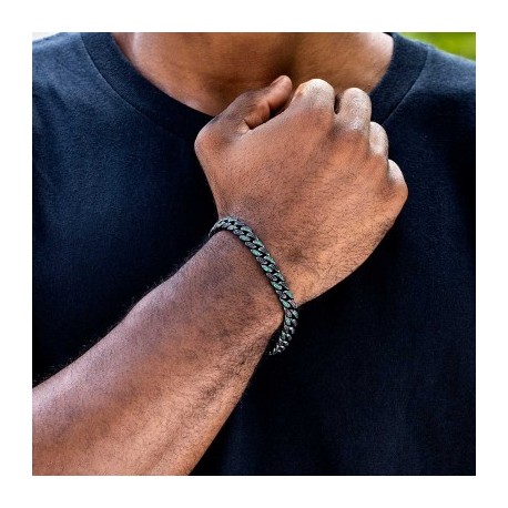 Iced 8mm Emerald & Black Stones Cuban Bracelet in Black Gold