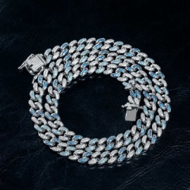 Iced 8mm Gradient Blue Cuban Chain in White Gold