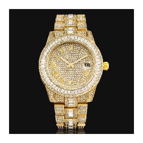Iced Baguette Cut Roman Numerals Men's Watch in Gold
