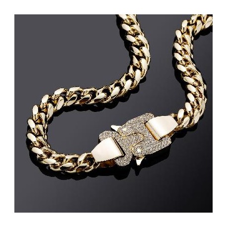 Iced Heavy Buckle 12mm Cuban Link Chain in Gold