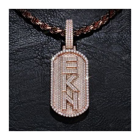 Iced Custom Vertical Letter Dog Tag Pendant