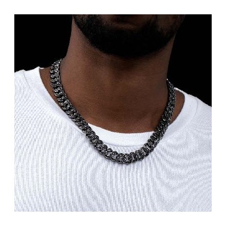 12mm Black Iced Miami Cuban Link Chain