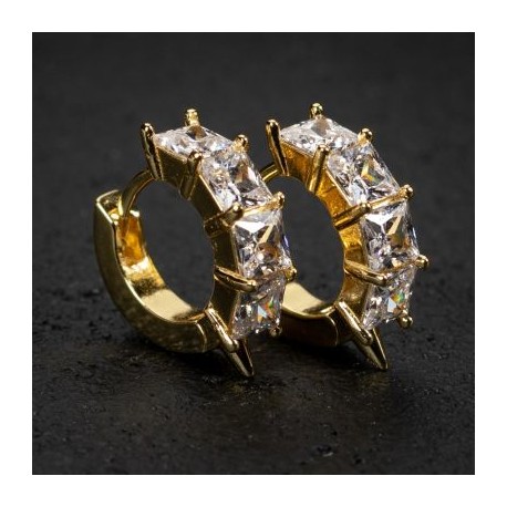 Iced Princess Cut Spiked Hoop Earrings