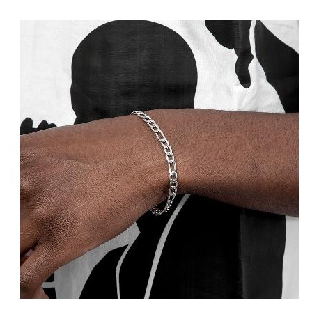 5mm Figaro Solid 925 Sterling Silver Bracelet