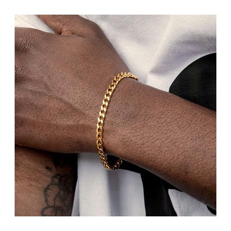 5mm Cuban Link Solid 925 Sterling Silver Bracelet in Gold