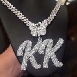 Iced Custom Name Butterfly Buckle Letter Pendant