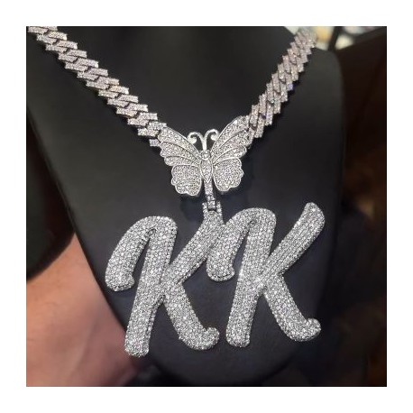 Iced Custom Name Butterfly Buckle Letter Pendant