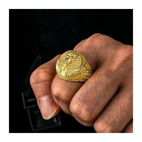 Iced Egyptian Pharaoh Ring in Gold