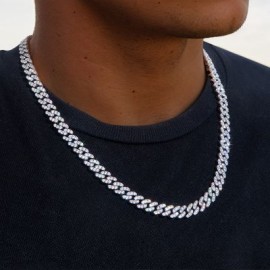 Iced 8mm Cuban Link Chain in White Gold