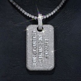 Iced Out Custom Name/Date Dog Tag Memorial Pendant