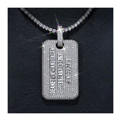 Iced Out Custom Name/Date Dog Tag Memorial Pendant
