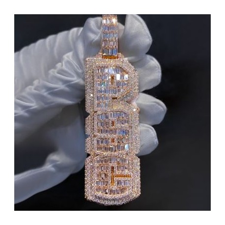 Iced Custom Double Layer Baguette Cut Vertical Letter Pendant