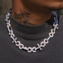 Micro Pave Detachable Spiked Cross Infinity Link Chain in White Gold