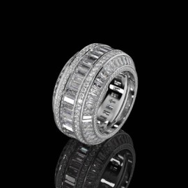 Baguette Cut Halo Micro Pave Diamonds Band