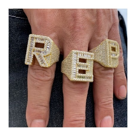 Baguette Cut Alphabet Letters Ring in Gold