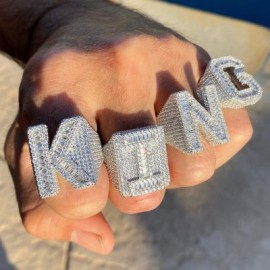 Baguette Cut Alphabet Letters Ring in White Gold