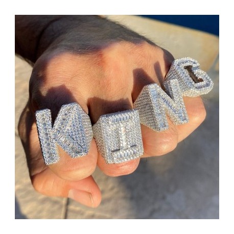 Baguette Cut Alphabet Letters Ring in White Gold