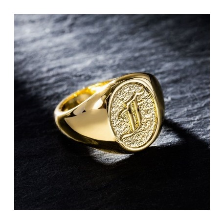 Old English Letters Oval Signet Ring