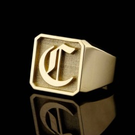 Old English Font 26 Initial Letters Rectangle Signet Ring