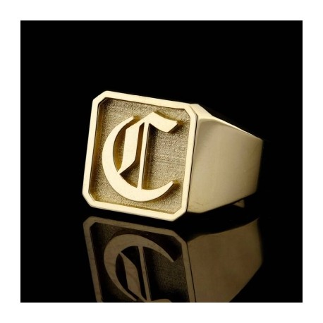 Old English Font 26 Initial Letters Rectangle Signet Ring