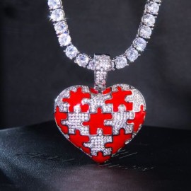 Iced and Enamel Puzzle Heart Pendant