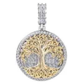 Iced Tree of Life Baguette Cut Pendant