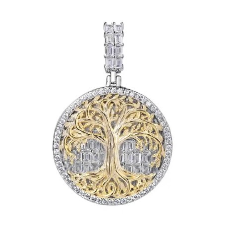 Iced Tree of Life Baguette Cut Pendant