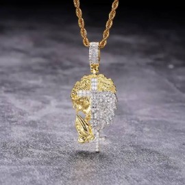 Half Jesus and Half Lion with Cross Two-tone Pendant