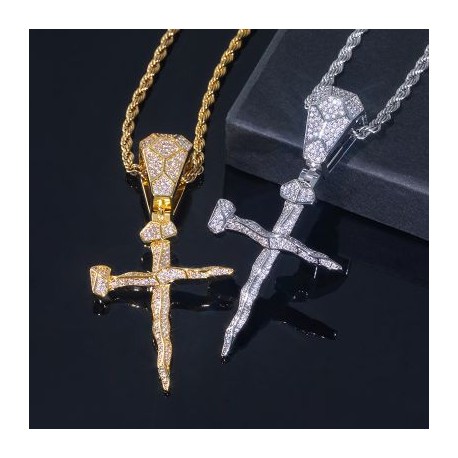 Iced Curved Nail Cross Pendant