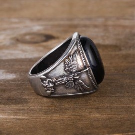 Archangel Saint Michael Men's Oval Natural Stones Signet Ring