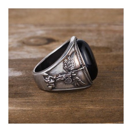 Archangel Saint Michael Men's Oval Natural Stones Signet Ring