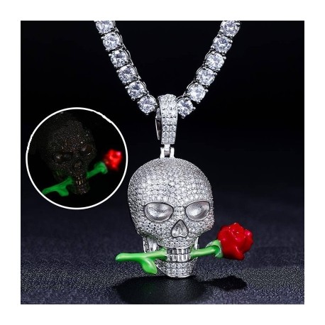 Iced Skull Head with a Luminous Rose Pendant