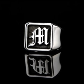 Custom Men's Silver Letters Signet Ring