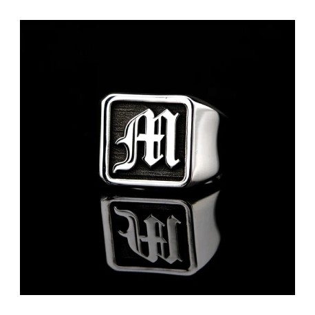 Custom Men's Silver Letters Signet Ring
