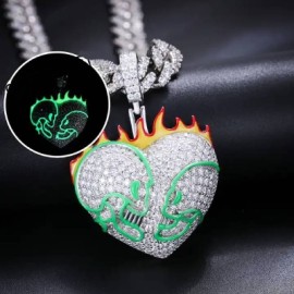 Iced Flame Skull Luminous Heart Pendant