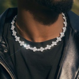 16mm 20'' Round Diamonds Cross Chain in White Gold