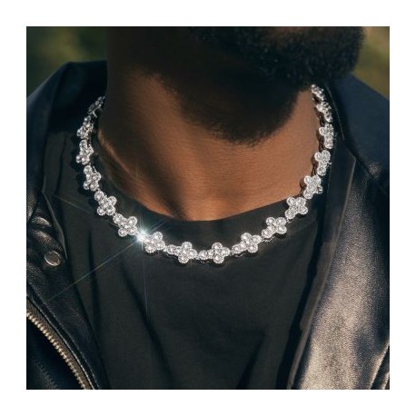 16mm 20'' Round Diamonds Cross Chain in White Gold