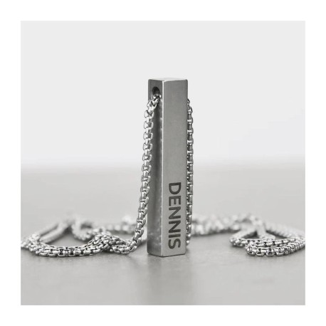 Personalized 4-Sides Engraved 3D Bar Stainless Steel Pendant