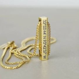 Personalized 4-Sides Engraved 3D Bar Stainless Steel Pendant in Gold