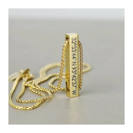 Personalized 4-Sides Engraved 3D Bar Stainless Steel Pendant in Gold