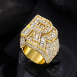 Double Baguette Cut 'R' Ring in 18K Gold Plated