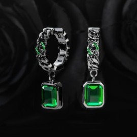 Iced Cuban Circle & Emerald Drop Hoop Earring