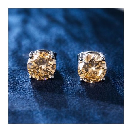 D-Champagne Round Cut Stud Earrings