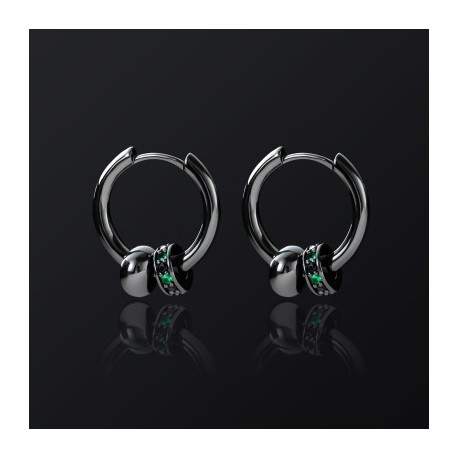 Black Punk Ball & Emerald Scattered Circle Hoop Earring
