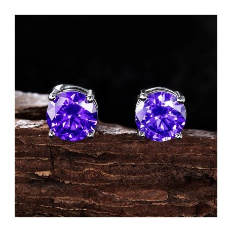 Violet Round Cut Stud Earrings